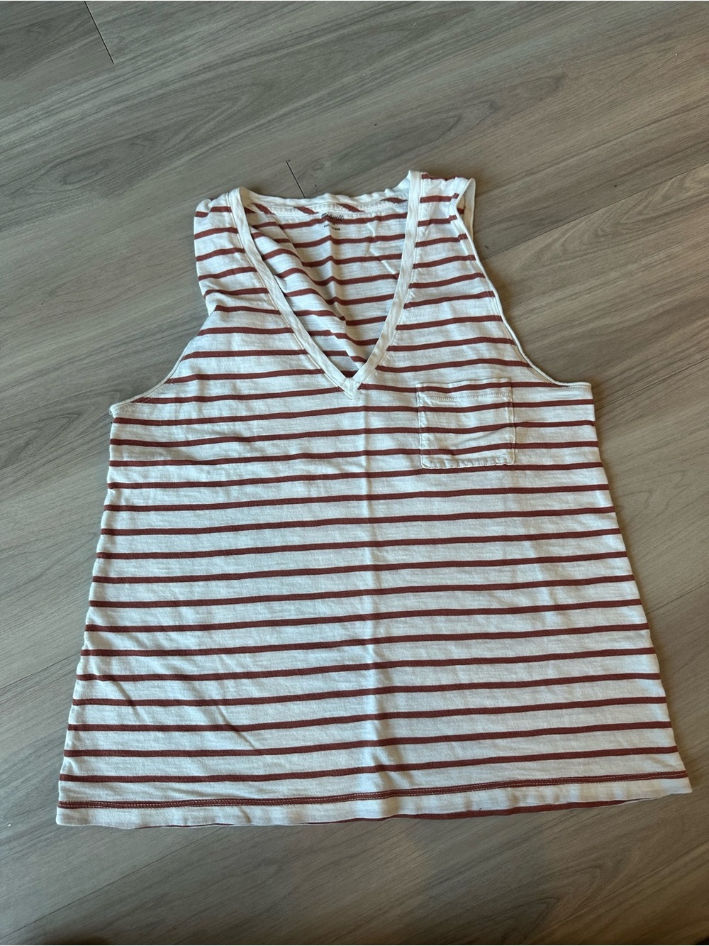Madewell Striped V-Neck Tank Top - White & brown/orange Medium 100% cotton